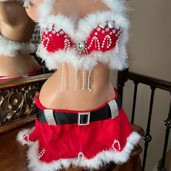 sexy clothes bg3 Tops | Sexy Santa Handmade Rave Sequined Bra Top Matching Skirt Set  Halloween Costume